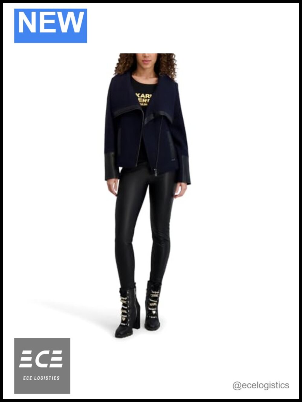 Boiled Wool Short Asymmetrical Zip Coat Faux Leather Trim Long Sleeve